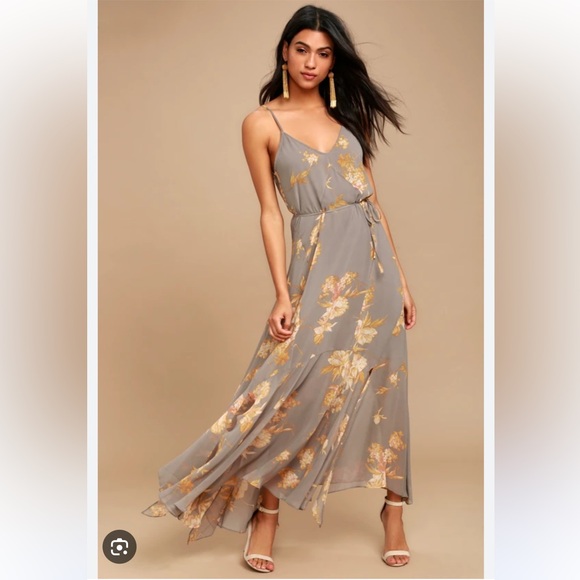 Feeling Freesia grey floral dress Lulus - Picture 1 of 6